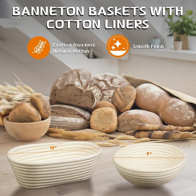 Thumbnail 4 de Dimpola Banneton Bread Proofing Basket Set 2 🍞