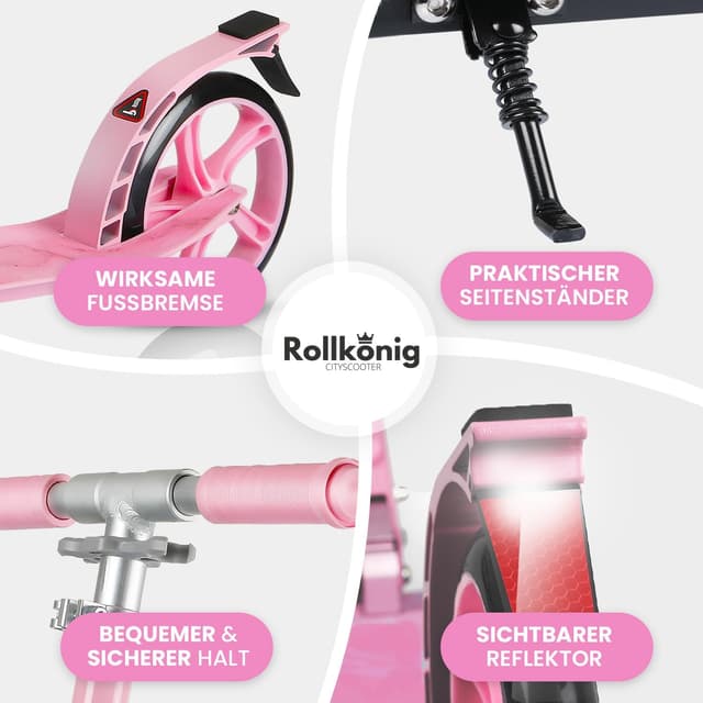 Detalle 2 de Rollkönig faltbarer City-Scooter für Kinder ab 5 Jahren – mit großen Rädern und ein-Knopf-Klappmechanismus