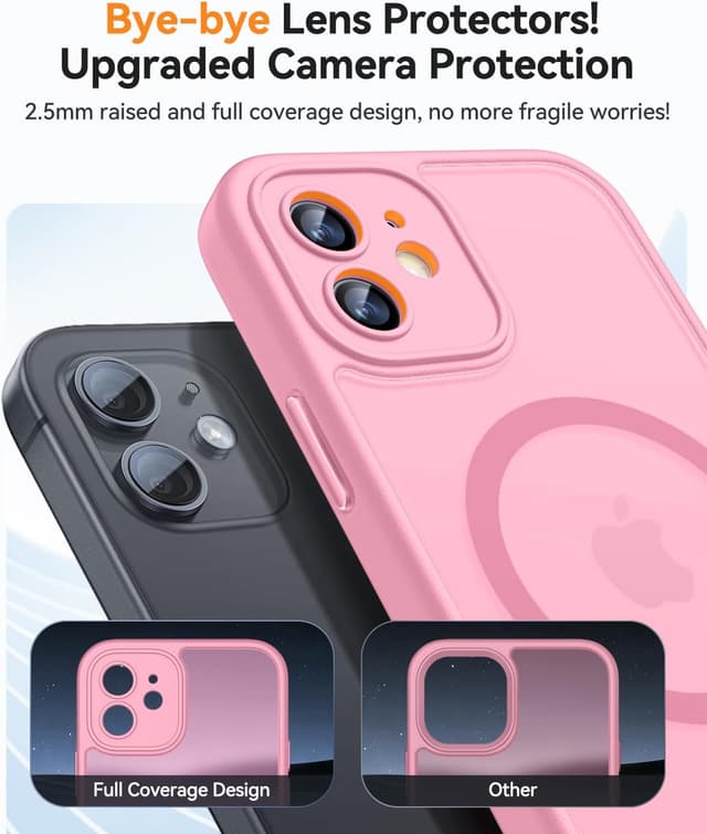 Detalle de CANSHN Magnetic iPhone 12 (6.1-inch) Case with full camera protection, MagSafe compatible – Pink