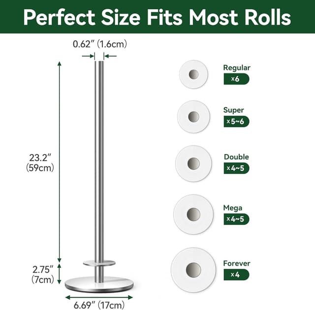 Detalle de Free-Standing Stainless Steel Toilet Roll Holder (Silver) – Storage Stand for 5–6 Rolls, Brushed Nickel Finish