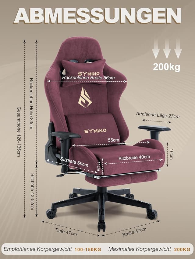 Detalle 1 de Symino Gaming Stuhl ergonomisch 90–150°
