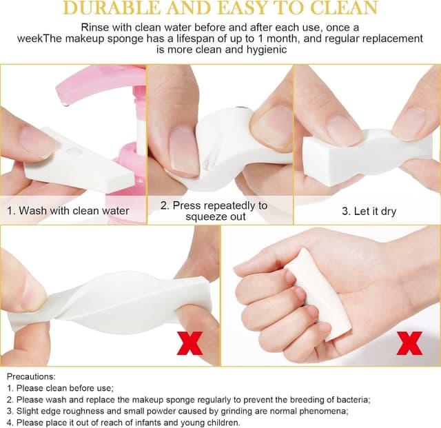 Detalle 2 de AUAUY spugne triangolari per trucco, 48 pezzi non in lattice, accessorio monouso per fondotinta e fard (bianco)