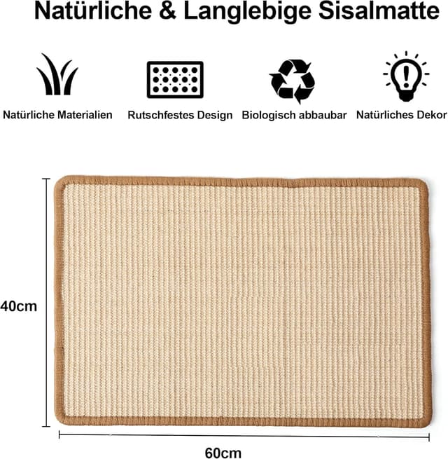 Detalle 2 de FUKUMARU Kratzmatte für Katzen aus Sisal – 60 x 40 cm (beige)