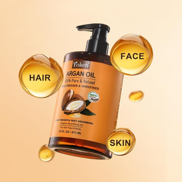 Detalle de Yoken Pure Argan Oil (16 fl oz) — 100% natural cold-pressed Moroccan argan oil for hair, face, scalp, nails & body