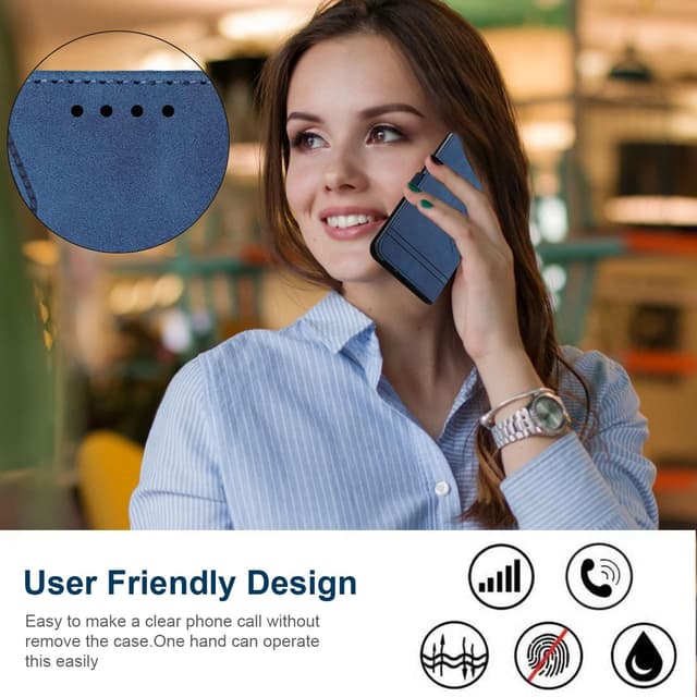 Detalle de AsWant Handyhülle für Motorola Edge 60 Pro (Blau) – Leder-Klapphülle mit Kartensteckplatz, Magnetverschluss & Standfunktion