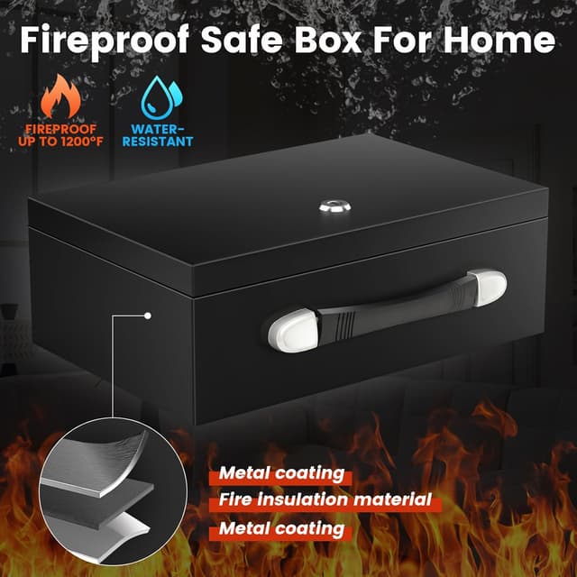 Detalle 2 de Mejasg tragbarer feuerfester Safe Tresor mit Schlüssel, wasserdicht, 18 l (für Dokumente, Bargeld & Schmuck)