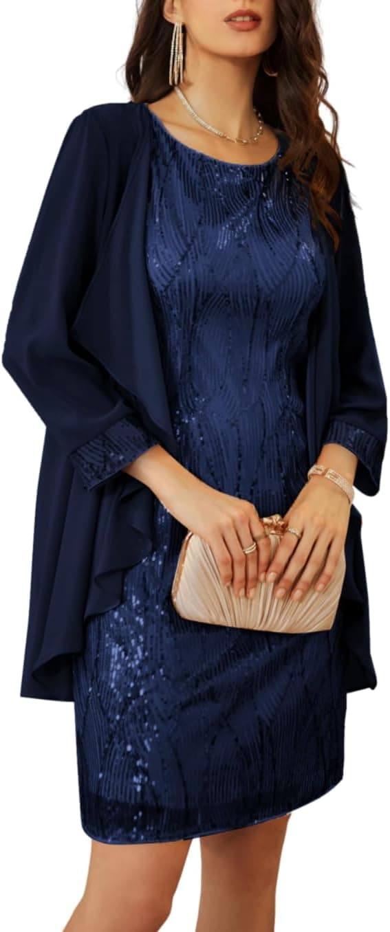 Detalle de GRACE KARIN Women’s Sequin Two-Piece Dress with Jacket (Knee-Length) for Wedding Guests