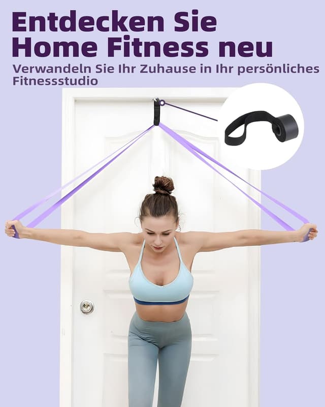 Detalle de Fitense Resistance Bands Set mit 5 Widerstandsstufen und Türanker für Yoga, Pilates, Krafttraining & Physiotherapie