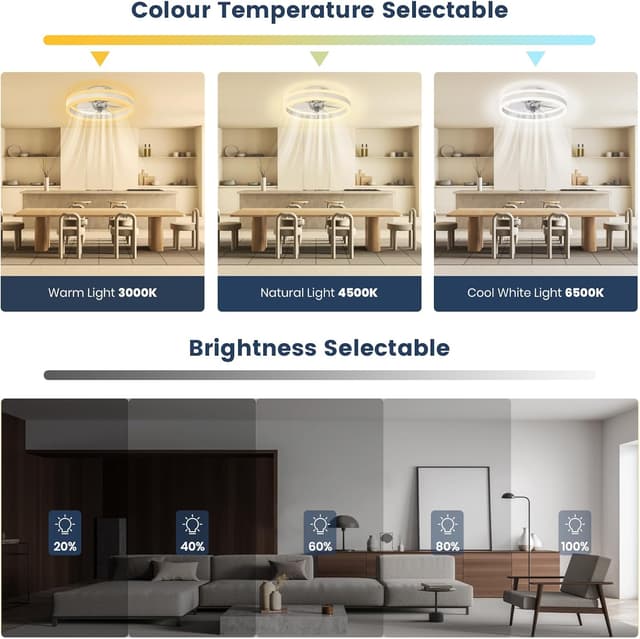 Detalle de Nalezuns Deckenleuchte mit Ventilator: Deckenventilator mit Beleuchtung, 3 Farbtemperaturen & 6 Geschwindigkeiten (Fernbedienung, 40 cm)