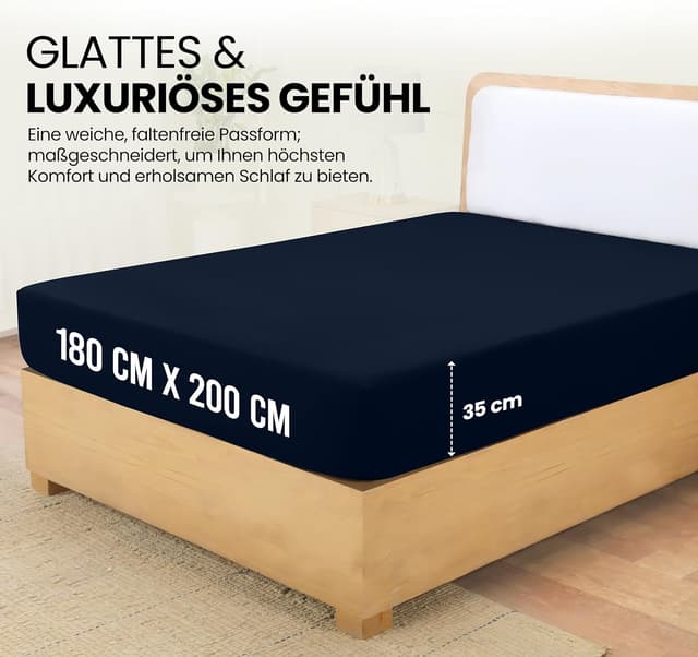 Detalle 2 de Utopia Bedding Spannbettlaken 180x200 cm Marineblau (35 cm tiefe Tasche) aus gebürsteter Polyester-Mikrofaser