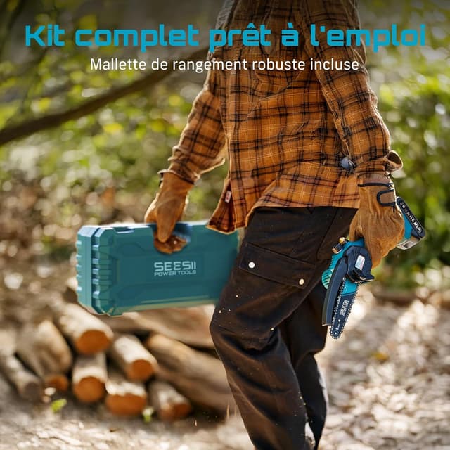 Thumbnail 6 de Seesii Mini tronçonneuse 6 pouces, 2 batteries