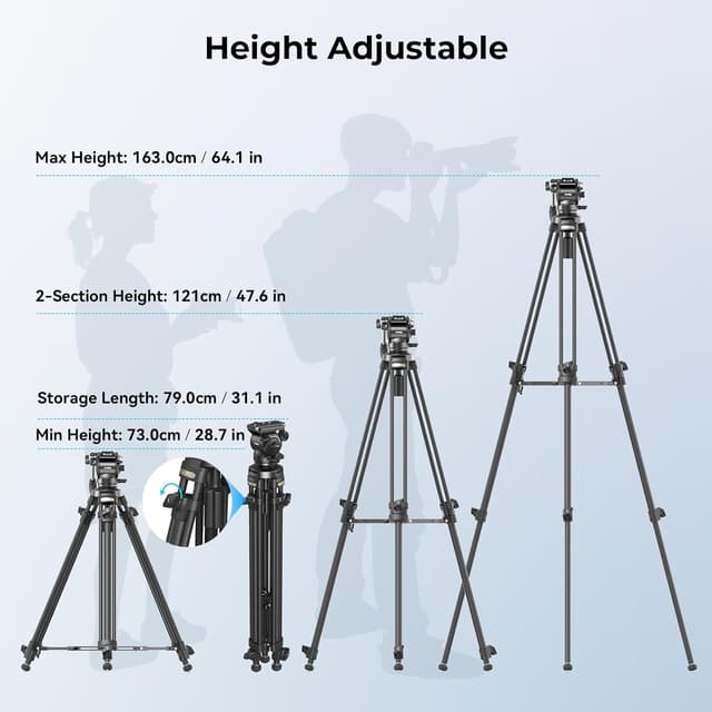 Thumbnail 6 de SMALLRIG Lightweight Carbon Fibre Video Tripod Kit with Step-Less Fluid Head (AD-50-4685)