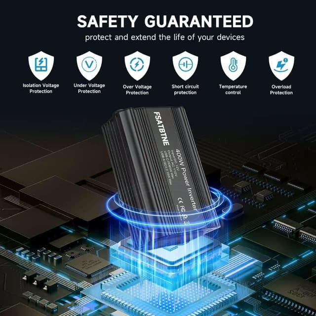 Thumbnail 6 de FSATBTNE 400W Power Inverter (DC 12V to 110V AC) with 65W USB-C, 18W USB-A, and 2 AC Outlets