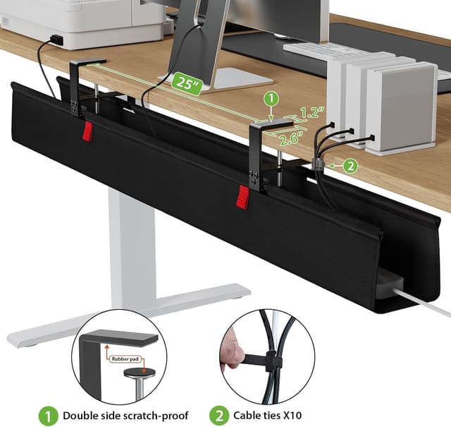 Detalle de KEEGH Extra Large 48" Under Desk Cable Management Tray for Cord Hiders