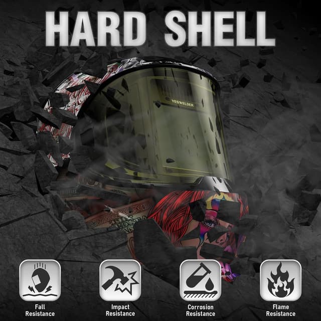 Detalle de YESWELDER LYG-Q800D Auto-Darkening Welding Helmet with Side View (True Color, Solar Powered)