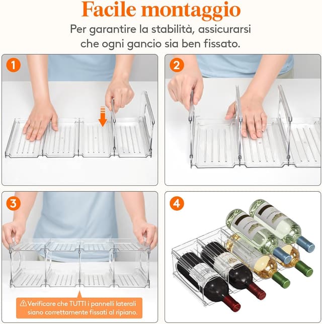 Detalle de Lifewit Portabottiglie da frigo in plastica per 8 bottiglie, 2 livelli impilabile (42 x 20 x 12,5 cm)