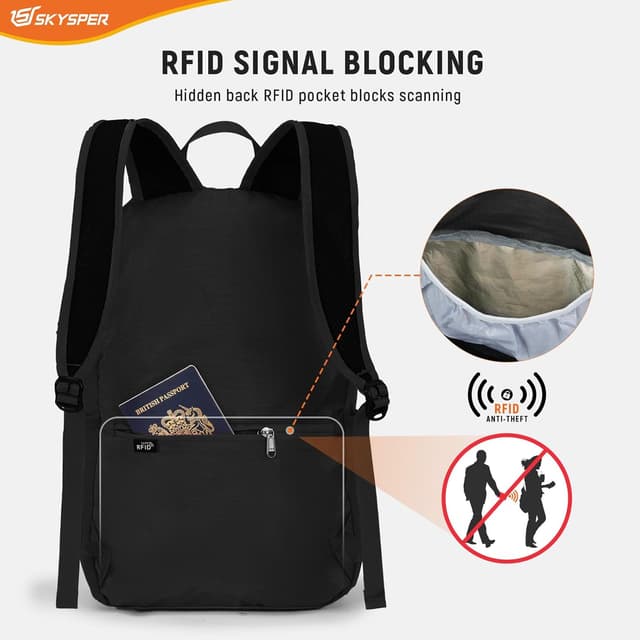 Detalle 2 de SKYSPER Zaino pieghevole antifurto con protezione RFID da 20L