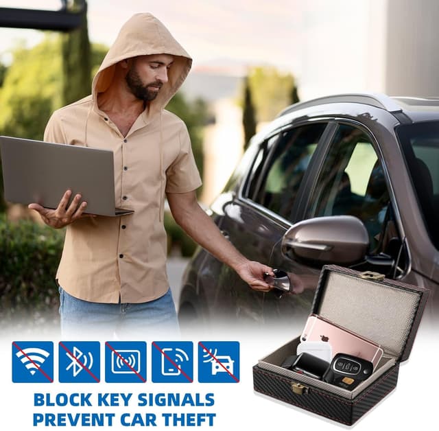 Detalle de DYUEE Faraday Box for Car Keys (19x12x9cm) + Faraday Pouch, RFID Signal Blocker for Key Fobs (Large)