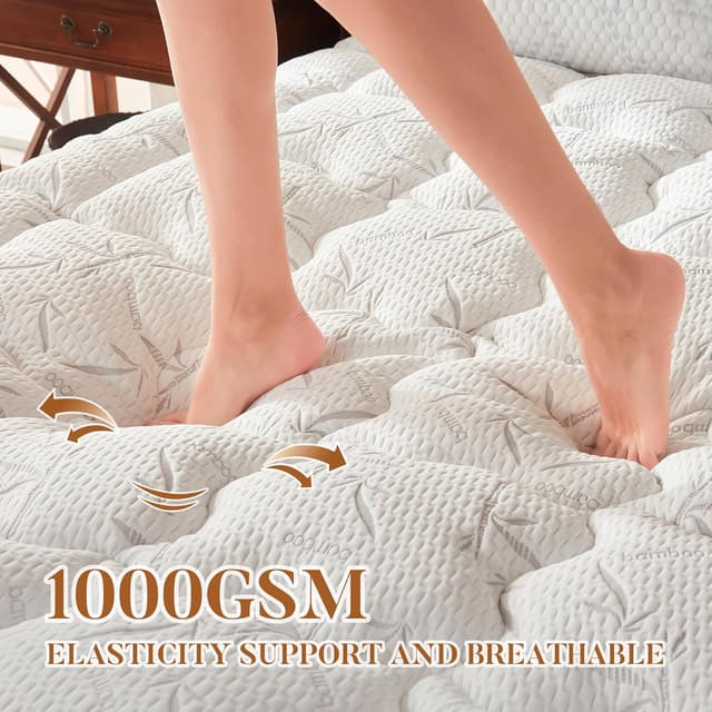 Detalle de PRIMESOFT 100% Waterproof Queen Mattress Topper Pad (Waterproof Protector Cover, Thick Pillow Top) - White