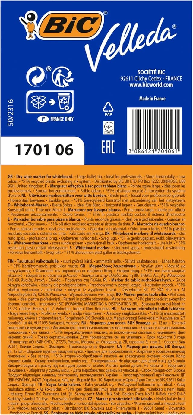 Detalle 2 de BIC Velleda 1701 rotuladores pizarra 12 uds
