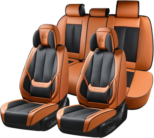 Detalle de Coverado Universal Seat Covers Full Set (5 Seats) in Waterproof Nappa Leather—Black & Brown