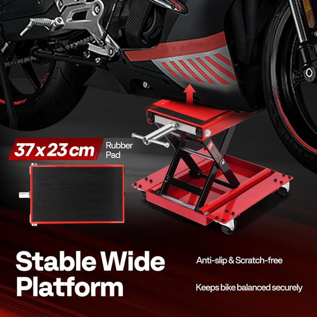 Detalle 2 de VIVOHOME 500KG Heavy Duty Wide Deck Motorcycle Lift Jack with Dolly and Hand Crank
