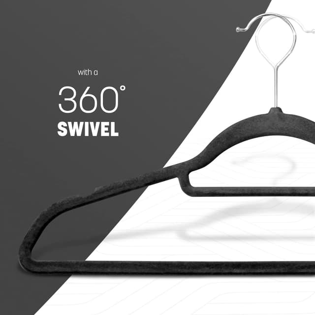 Detalle de KEPLIN Velvet Hangers 30 Pack (Black) – Non-slip clothes hangers with tie bar & 360° hook