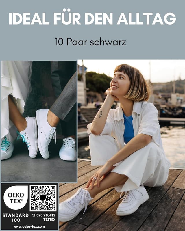 Detalle de HELDENWERK 10 Paar Füsslinge für Damen & Herren – unsichtbare Sneaker-Socken in Schwarz, Weiß & Grau