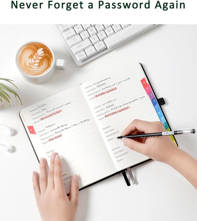 Detalle de ZXHQ Password Book with Colourful Alphabetical Tabs (Hardcover Password Keeper) – Light LakeBlue