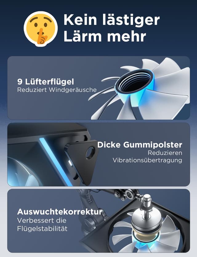 Detalle de AsiaHorse AMICI 5GT Schwarz RGB PC-Lüfter 120 mm Reverse Blade (3er-Set) – ARGB 5V/3-Pin & PWM 12V/4-Pin