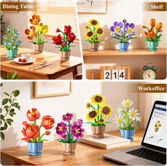 Detalle de CUBIMANA 9 Blumen Bausatz „Botanicals Collection“ (3,6 mm Mini-Steine, 1.362 Teile) – für Deko & kreatives Bauen