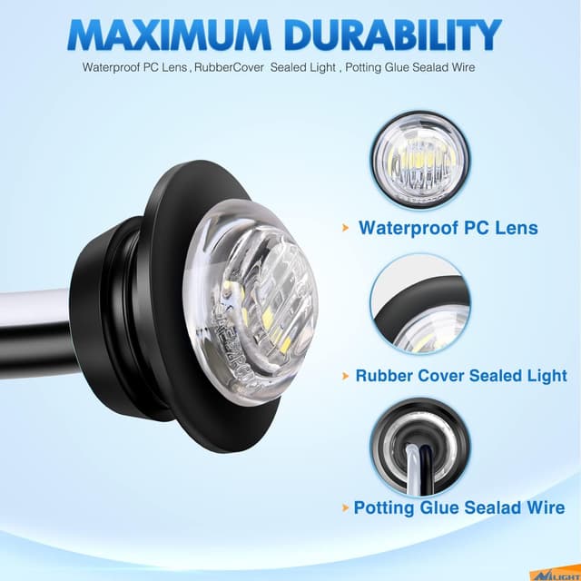 Detalle de Nilight 10-Pack 3/4 in Round LED Clearance/Side Marker Lights (White) for Truck, RV, Trailer, Van, Boat