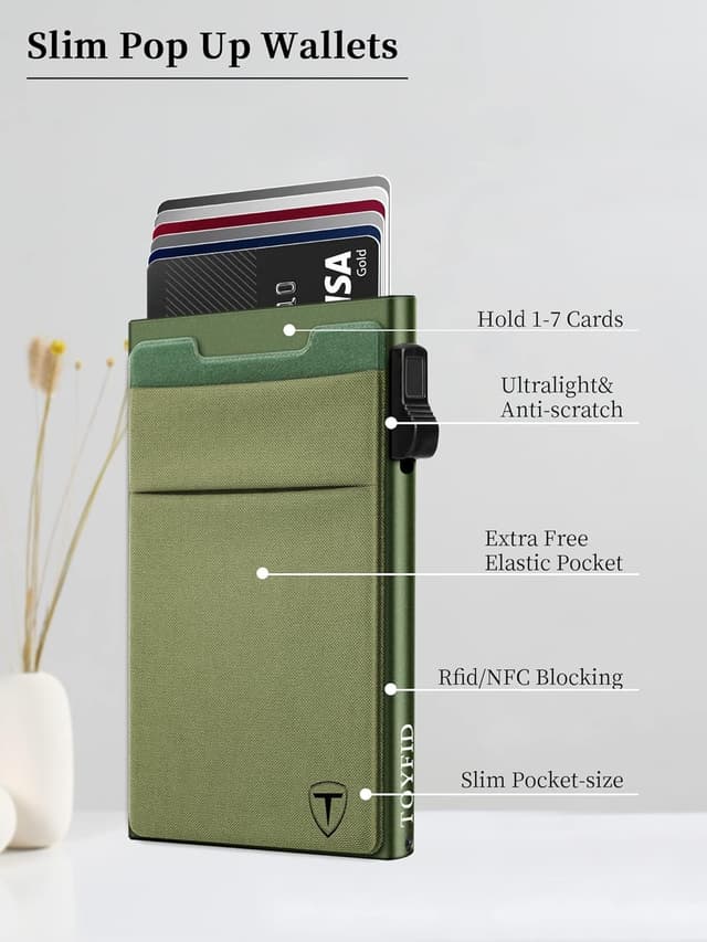 Detalle de TOYFID minimalistische RFID-Brieftasche mit Pop-up Metallmechanik und Münzfach – schlankes Kreditkartenetui
