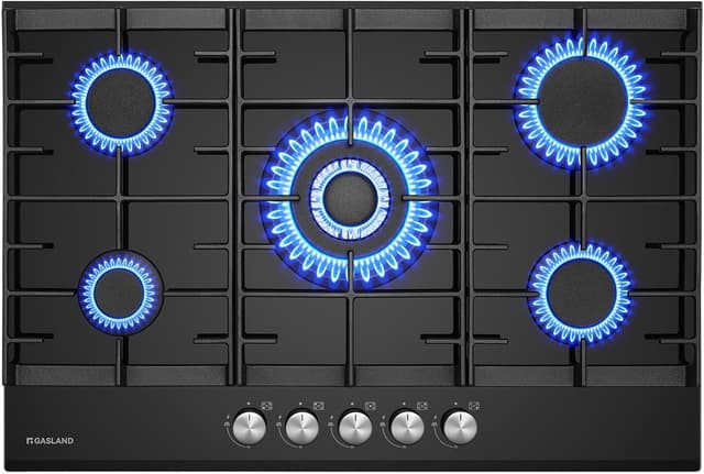 Detalle de GASLAND GH2805BG1FC 76 cm Glas Gaskochfeld mit 5 Flammen und Wok-Brenner
