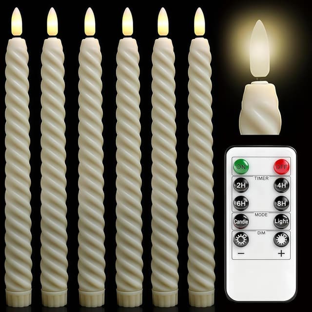 Detalle de HOUSN set di 6 candele LED con fiamma tremolante, timer e telecomando (2 x 25 cm), in avorio