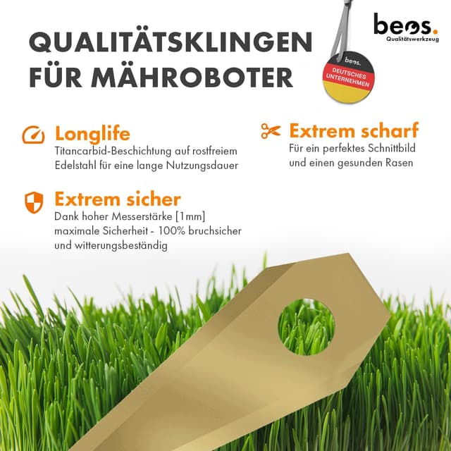 Detalle de beos 30 x Premium Titan Ersatzmesser für Bosch Indego & Honda Miimo inkl. Schrauben mit Sicherung