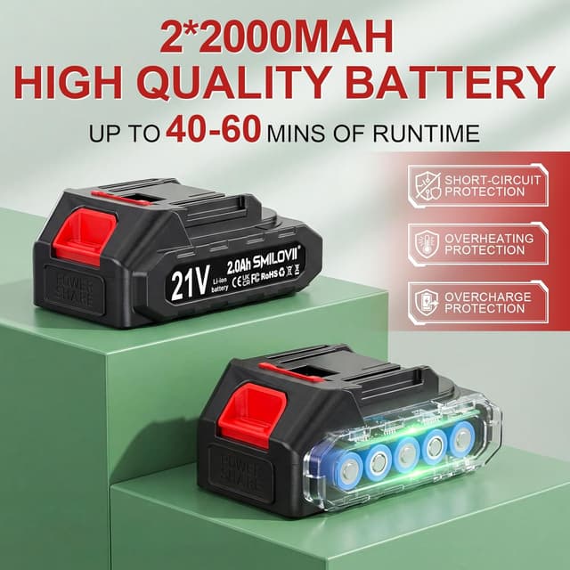 Detalle de SMILOVII 21V Cordless Hedge Trimmer 20” / 50cm with Dual-Action Blades, 2×2000mAh Batteries & Charger