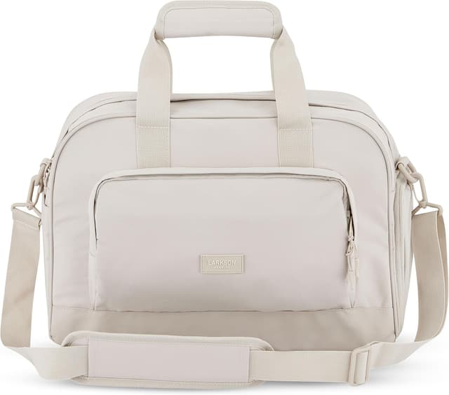 Detalle de LARKSON Finja Medium Weekender da viaggio beige (Donna e Uomo) con scomparto scarpe e PET riciclato