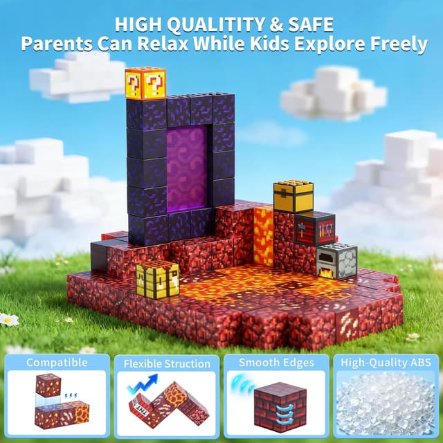 Detalle de MEESHEEP Magnetic Blocks set (128 pieces) – magnetic building toys for ages 3+