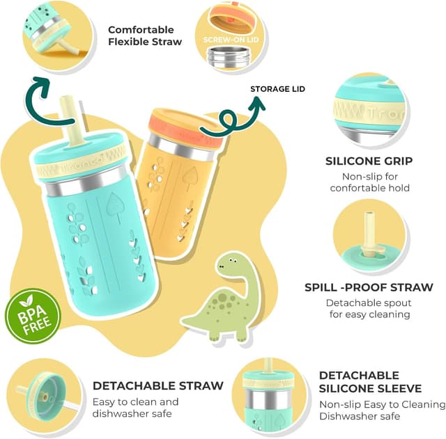 Detalle de Tronco 4-Pack 15oz 2-in-1 Stainless Steel Kids Tumblers with Silicone Sleeves