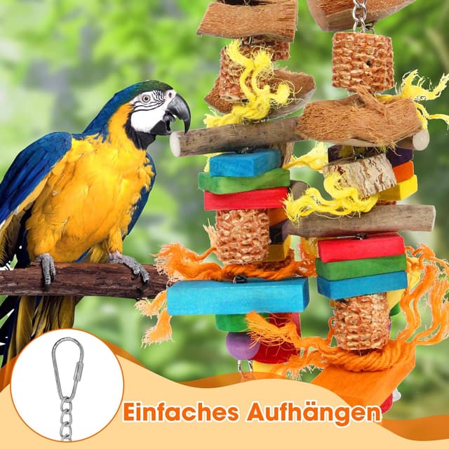 Detalle de MQUPIN Papagei-Spielzeug für große Vögel: bunte Holzblöcke mit natürlichen Elementen