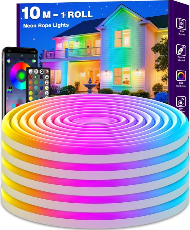 Detalle de AHRLHR 10 m Neon-LED-Streifen (IP68) mit App & Fernbedienung – für Innen und Außen