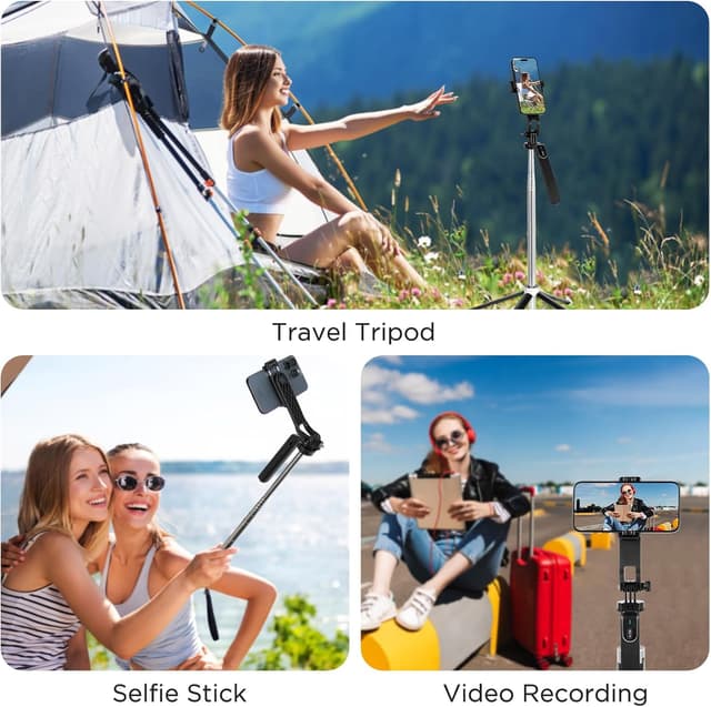 Detalle de Romon 180 cm Handy-Stativ (Quad-Stativ, Selfie-Stick, 360° Drehung) für iPhone, Android & Kamera