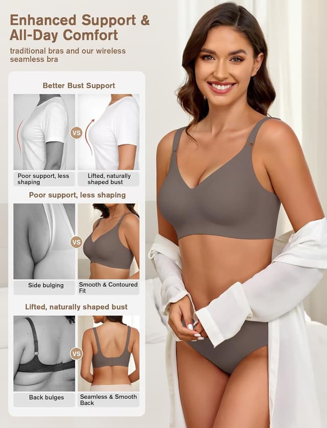 Detalle 2 de EIISSION Damen Push-up-BH ohne Bügel mit Soft-Polsterung (Nahtlos) – Komfort-Vollschalen Bustier