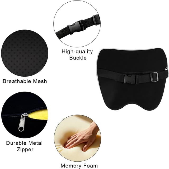 Detalle de Alaoo Cuscino Poggiatesta Auto con Memory Foam, rimovibile e traspirante (nero con finiture bianche) – 1 pezzo