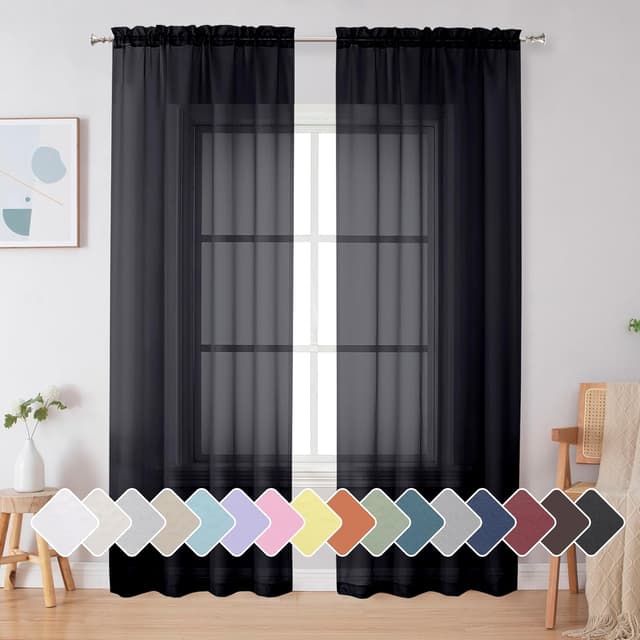 Detalle de Simplebrand Black Sheer Curtains 84