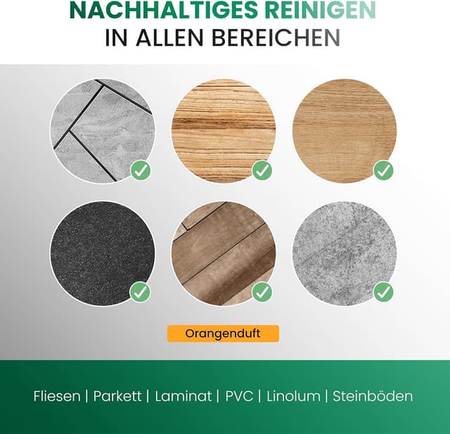 Detalle de BiOHY Reinigungsmittel für Saugwischer mit Orangenduft – 1-Liter-Flasche, 1:200 Konzentrat, schaumarm