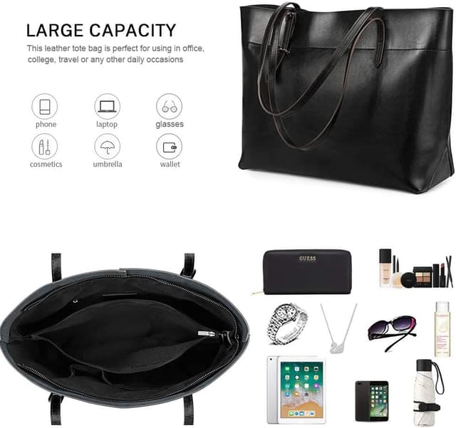 Detalle de Kattee vintage genuine leather tote shoulder handbag with adjustable handles