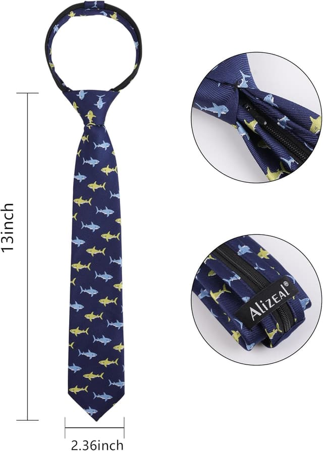 Detalle 2 de Alizeal Boys Zipper Novelty Tie – Pre-tied Skinny Kids Neck Tie for School, Prom & Party