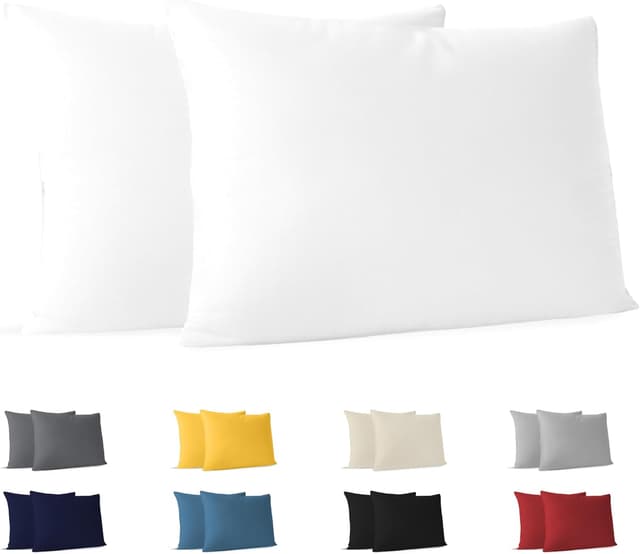Detalle de Dreamzie Kissenbezug 50 x 70 cm (Set mit 2) aus 100% Jersey-Baumwolle – weiß
